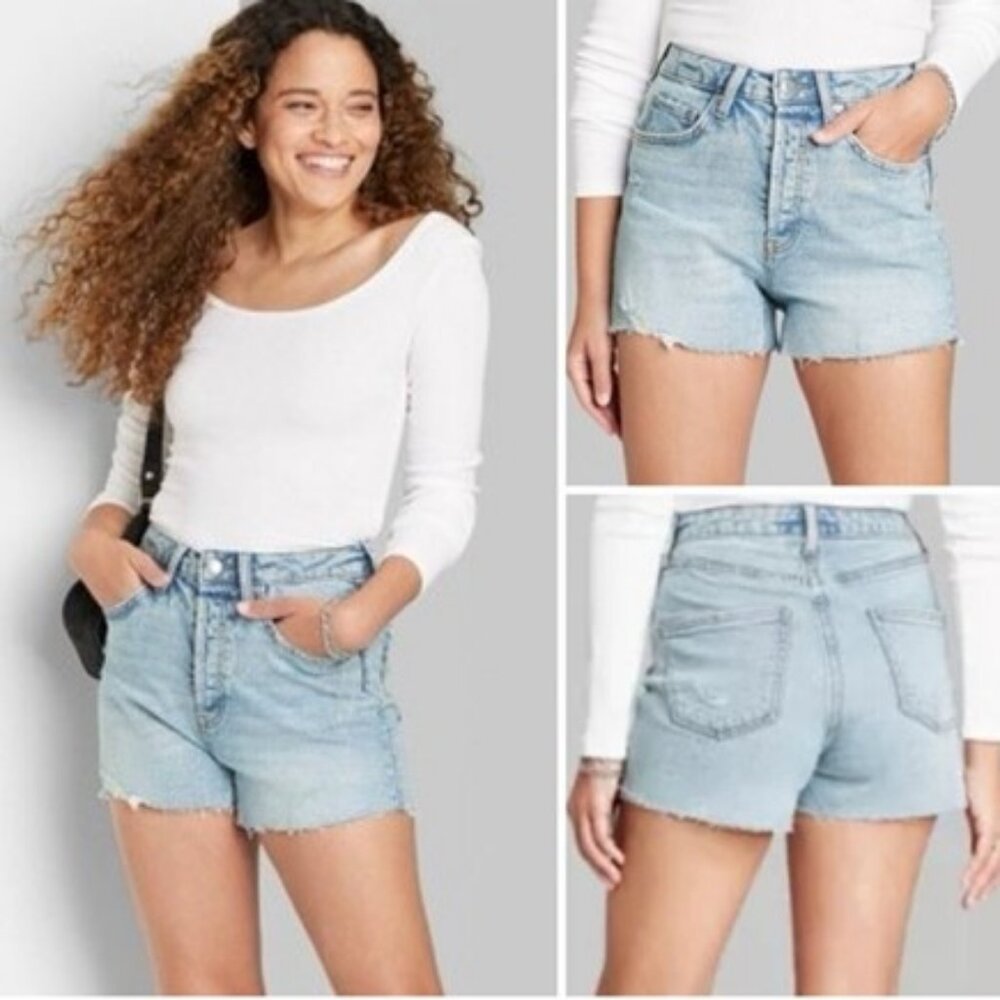 WILD FABLE  Super High Rise Cutoff Light‎ Wash Denim Shorts Raw Hem Size 14